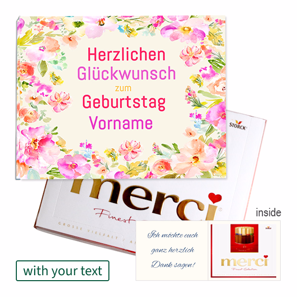 Personal Greeting Card with Merci: Herzlichen Glückwunsch zum Geburtstag „Vorname“ (250 g)