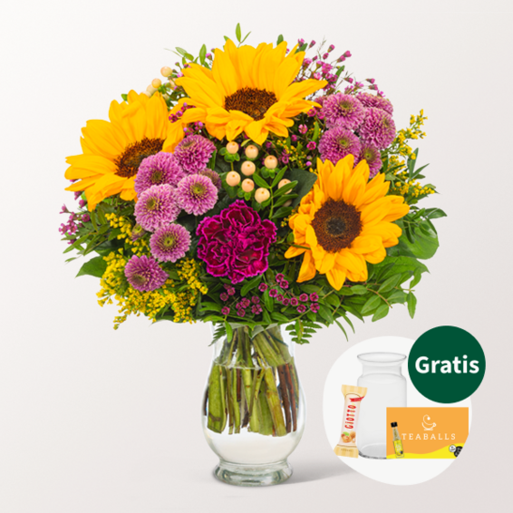 Blumenstrauß Herbstlichtung mit Vase & Teaballs & Ferrero Giotto 3er