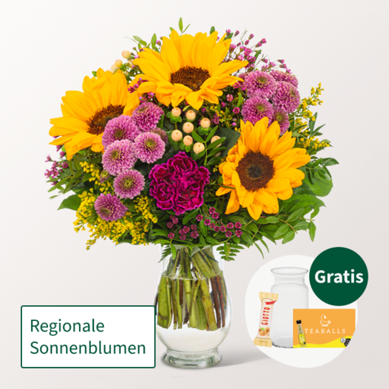Blumenstrauß Herbstlichtung mit Vase & Ferrero Giotto 3er & Teaballs