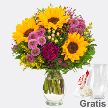 Blumenstrauß Herbstlichtung mit Vase & Ferrero Raffaello