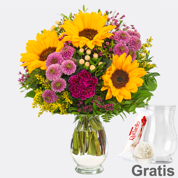 Blumenstrauß Herbstlichtung mit Vase & Ferrero Raffaello