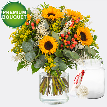 Premium Bouquet Herbstschönheit with premium vase & Ferrero Raffaello