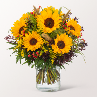 Premiumstrauß Herbstlicht mit Premiumvase & Teaballs & Ferrero Giotto 3er