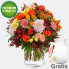 Premiumstrauß Leuchtfeuer mit Premiumvase & Ferrero Raffaello