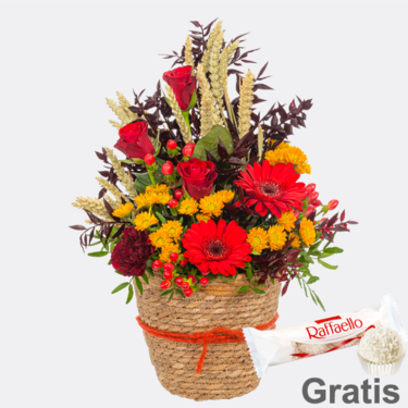 Blumenarrangement Danke mit Ferrero Raffaello