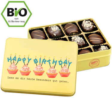 Präsentdose "Happy Birthday" mit Bio-Pralinen