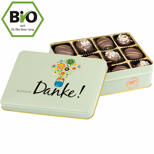 Präsentdose „Einfach Danke“ mit Bio-Pralinen