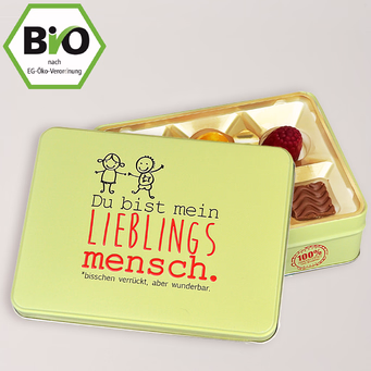 Präsentdose „Lieblingsmensch“ mit Bio Pralinen