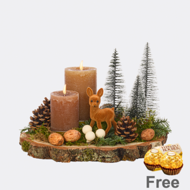 Candle Dream on wood with 2 Ferrero Rocher