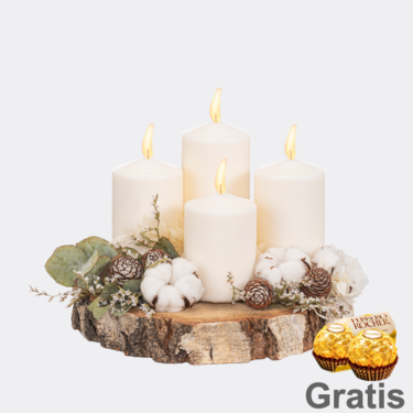 Weißer Adventtraum (Ø 25 cm) mit 2 Ferrero Rocher