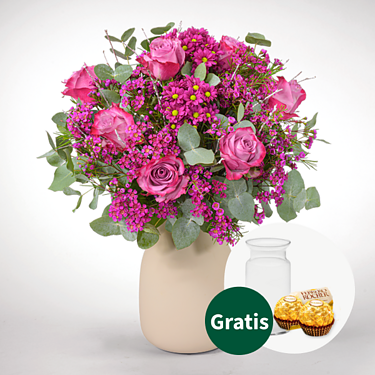 Blumenstrauß Sensation mit Vase & 2 Ferrero Rocher