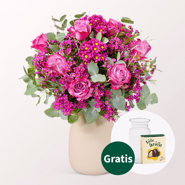 Blumenstrauß Sensation mit Halloren Kugeln & Vase