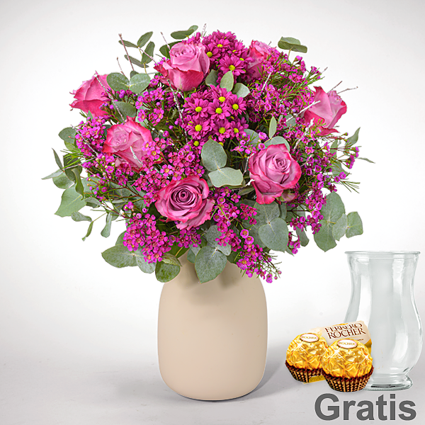 Blumenstrauß Frühlingsmärchen mit Vase & 2 Ferrero Rocher