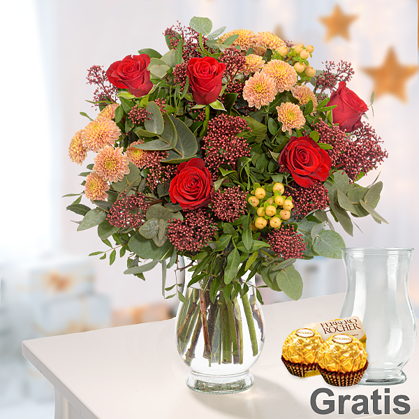 Blumenstrauß Winterschönheit mit Vase & 2 Ferrero Rocher