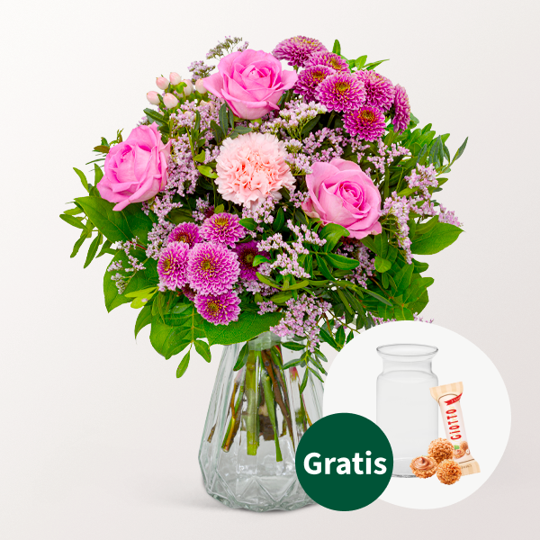 Blumenstrauß Lebensfreude mit Vase & Ferrero Giotto 3er