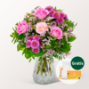 Blumenstrauß Lebensfreude mit Vase & Teaballs & Ferrero Giotto 3er