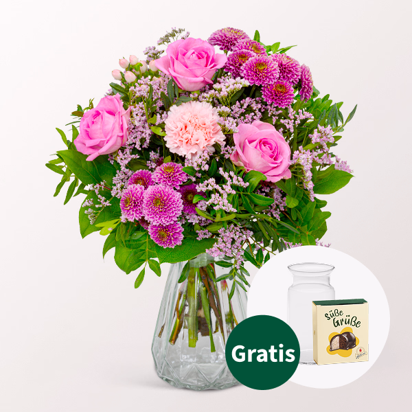 Blumenstrauß Lebensfreude mit Halloren Kugeln & Vase