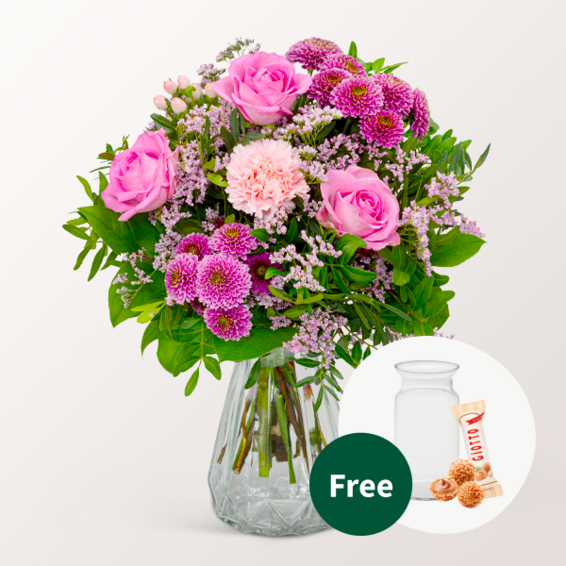 Flower Bouquet Lebensfreude with vase & 3 Ferrero Giotto