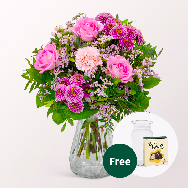Flower Bouquet Lebensfreude with Halloren Balls & vase