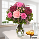 Flower Bouquet Lebensfreude with vase & 2 Ferrero Rocher