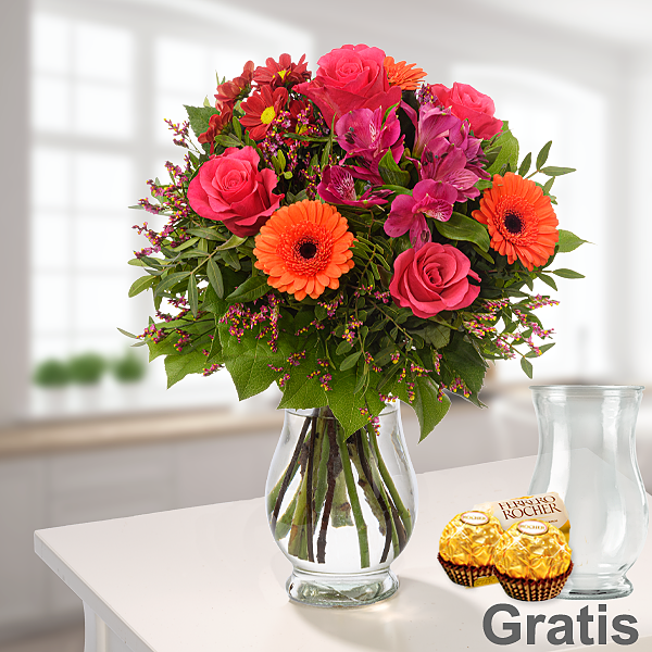 Blumenstrauß Herbstfrische mit Vase & 2 Ferrero Rocher