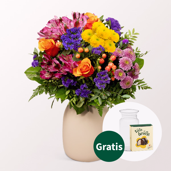 Blumenstrauß Herbstromanze mit Halloren Kugeln & Vase