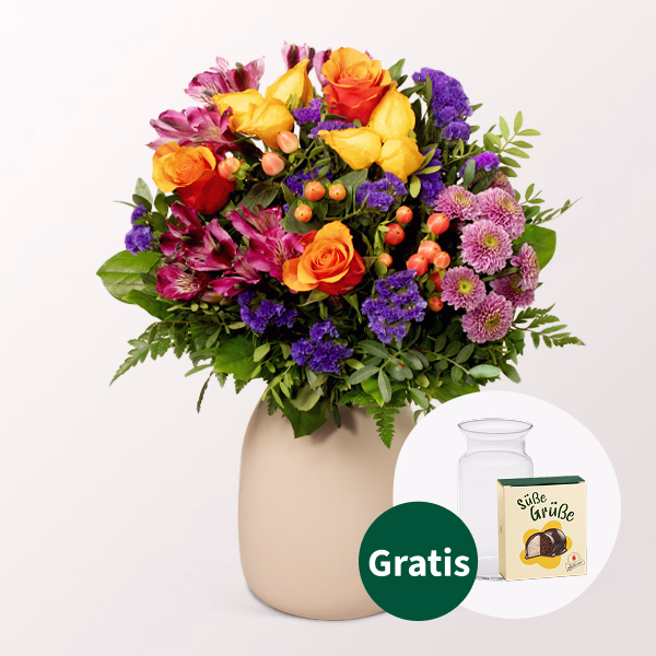 Blumenstrauß Herbstromanze mit Halloren Kugeln & Vase