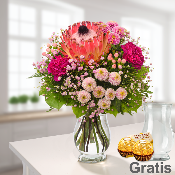 Blumenstrauß Blütenkuss mit Vase & 2 Ferrero Rocher Blumen online
