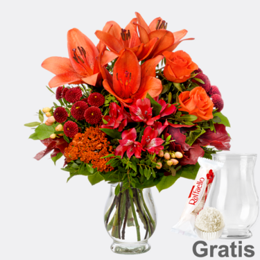 Blumenstrauß Blütenstar mit Vase & Ferrero Raffaello