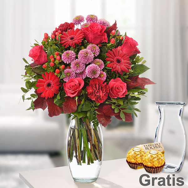 Blumenstrauß Herbsttanz mit Vase & 2 Ferrero Rocher