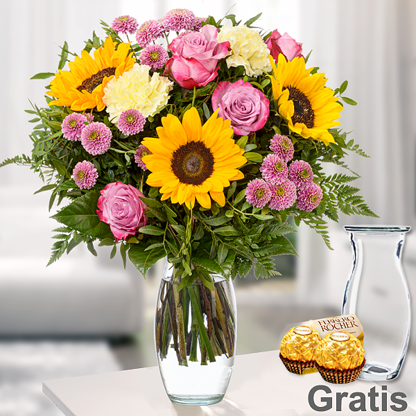 Blumenstrauß Herbstbote mit Vase & 2 Ferrero Rocher