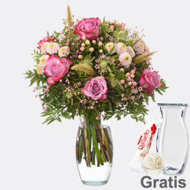 Blumenstrauß Herbstkind mit Vase & Ferrero Raffaello