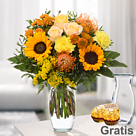 Blumenstrauß Herbststrahlen mit Vase & 2 Ferrero Rocher