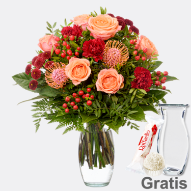 Blumenstrauß Blumenfreude mit Vase & Ferrero Raffaello