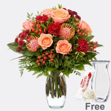 Flower Bouquet Blumenfreude with Vase & Ferrero Raffaello