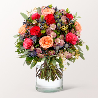 Premium Bouquet Herbstmärchen with Premium Vase & Teaballs & 3 Ferrero Giotto
