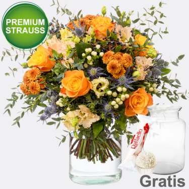 Premiumstrauß Ode an den Herbst mit Premiumvase & Ferrero Raffaello