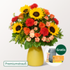 Premiumstrauß Herbstfarben mit Premiumvase & Teaballs & Ferrero Giotto 3er