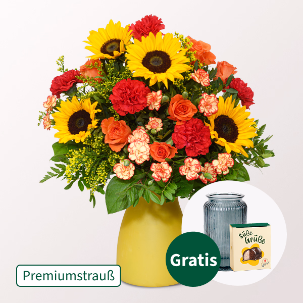 Premiumstrauß Herbstfarben mit Premiumvase & Halloren Kugeln