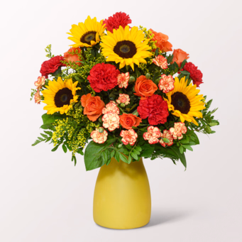 Premiumstrauß Herbstfarben mit Premiumvase & Halloren Kugeln