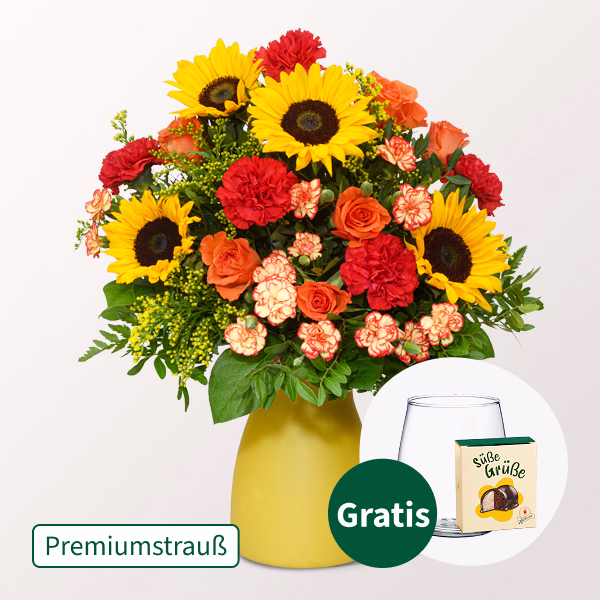 Premiumstrauß Herbstfarben mit Premiumvase & Halloren Kugeln