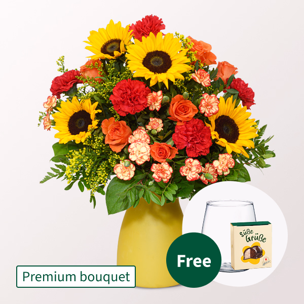 Premium Bouquet Herbstfarben with Premium Vase & Halloren Balls