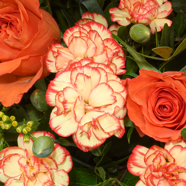 Premiumstrauß Herbstfarben mit Premiumvase & Ferrero Giotto 3er