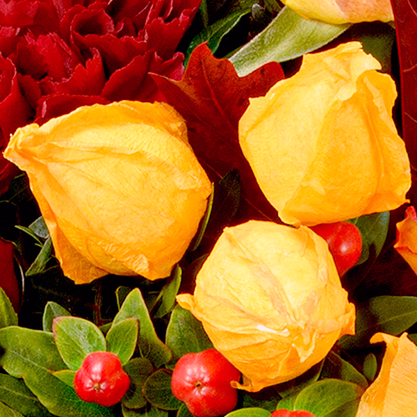Premium Bouquet Herbstfeuer with Premium Vase & Halloren Balls
