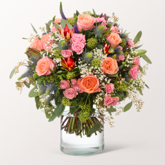 Premiumstrauß Herbstkuss mit Premiumvase & Teaballs & Ferrero Giotto 3er