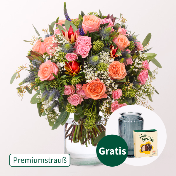 Premiumstrauß Herbstkuss mit Premiumvase & Halloren Kugeln