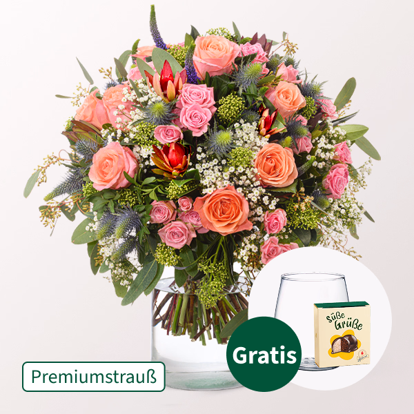 Premiumstrauß Herbstkuss mit Premiumvase & Halloren Kugeln