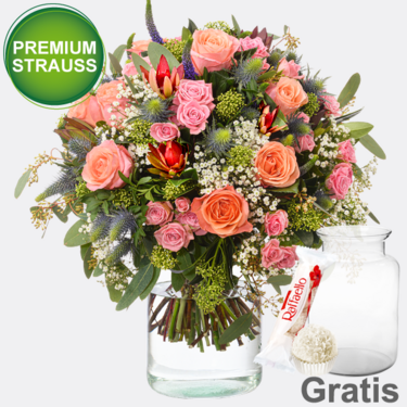 Premiumstrauß Herbstkuss mit Premiumvase & Ferrero Raffaello