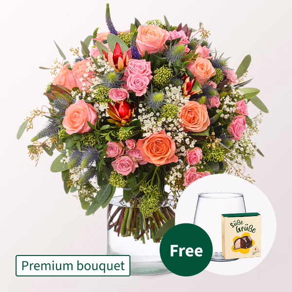 Premium Bouquet Herbstkuss with Premium Vase & Halloren Balls