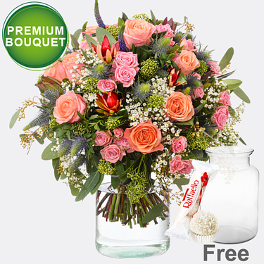 Premium Bouquet Herbstkuss with premium vase & Ferrero Raffaello